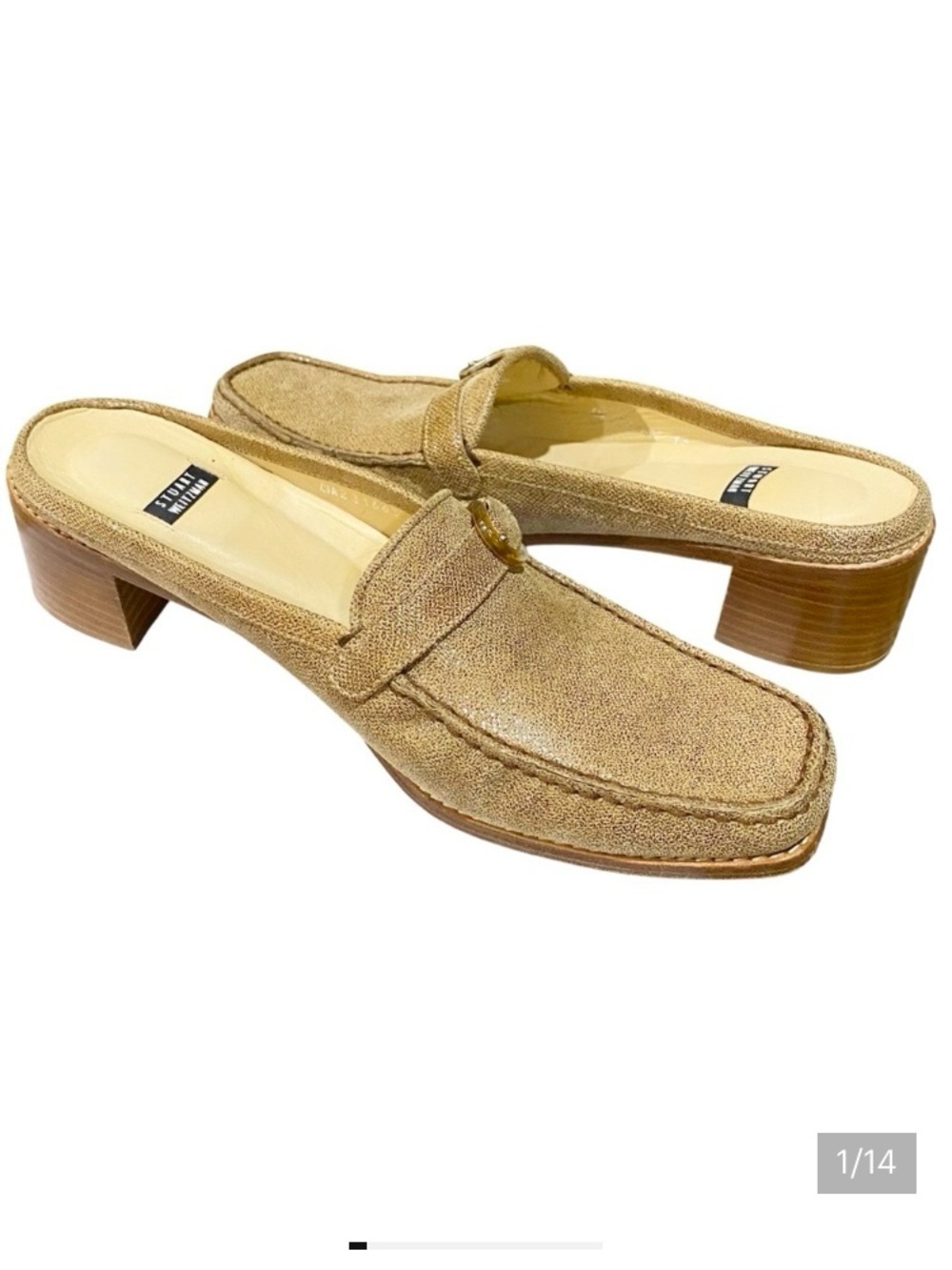 Stuart Weitzman Textured Leather Loafer Mules Square Toe